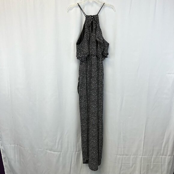 Lush Womens Sundress Black Polka Dot Sleeveless Spaghetti Strap Wrap Front M - Picture 5 of 11